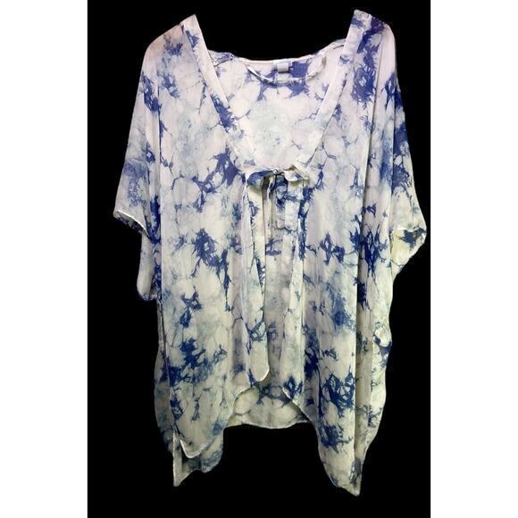 Sonoma Bathing Suit Cover Blue White Geometric Pattern Short Sleeve Sheer One Sz - Picture 1 of 9